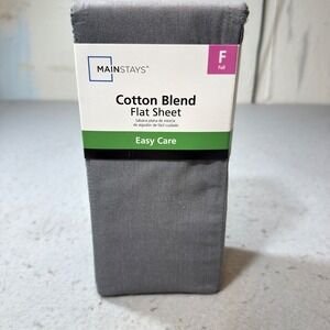 Mainstays Flat Sheet Full Grey New Cotton Blend Easy Care Wrinkle Resistant
